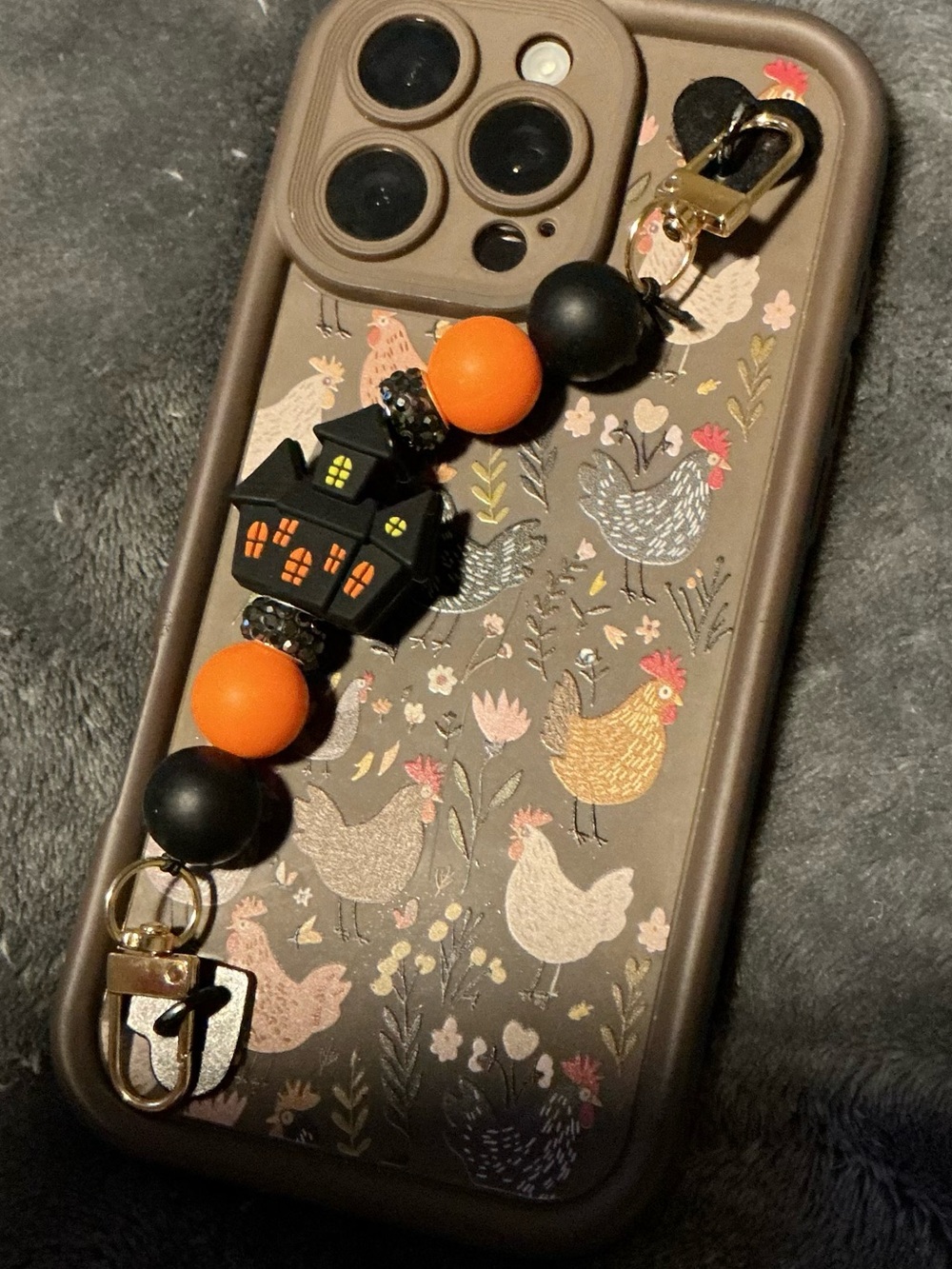 Halloween Haunted House Phone Charm Wrist Strap - Black & Orange